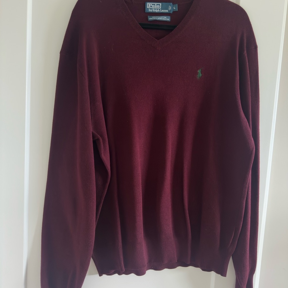 Ralph Lauren Men's Deep Burgundy V-Neck Sweater